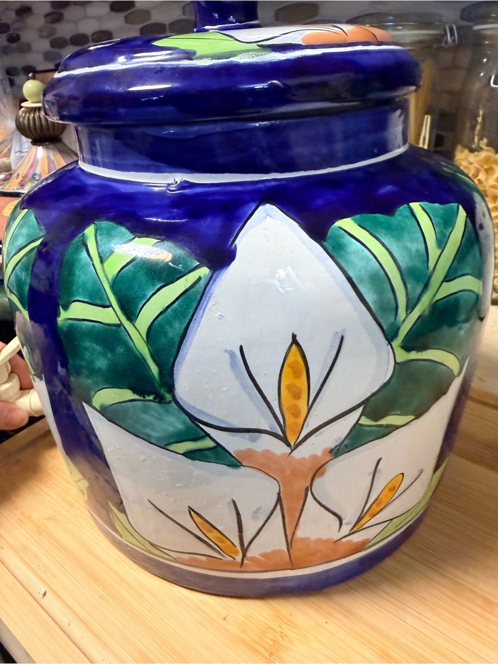 Hand-Painted Ceramic Water Dispenser in Blue and Green - Picture 7 of 10
